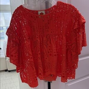 Chic Red Eyelet Blouse